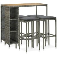 vidaXL 5 Piece Garden Bar Set with Cushions Poly Rattan Grey (313447+313479)