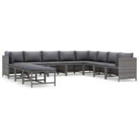 Salon de jardin 11 pcs avec coussins Résine tressée Gris vidaXL