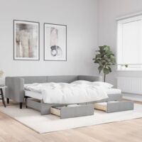 Lit de jour avec gigogne et tiroirs gris clair 90x200 cm tissu vidaXL