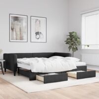 vidaXL Lit de jour avec gigogne et tiroirs noir 100x200 cm tissu