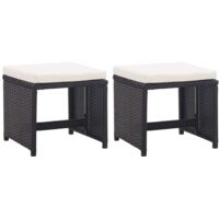 Tabourets de jardin lot de 2 avec coussins Résine tressée Noir vidaXL