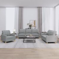 Vidaxl – Ensemble de canapés 3 places et 2 places avec 6 coussins – Tissu polyester gris clair – Dimensions 198x77x80 cm et 138x77x80 cm – Montage requis