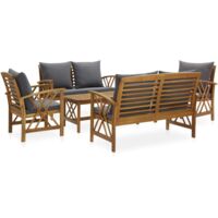 Vidaxl – Salon de jardin 5 pcs en bois d'acacia massif – 2 chaises, 2 bancs, 1 table basse – Coussins gris foncé inclus – Finition à l'huile