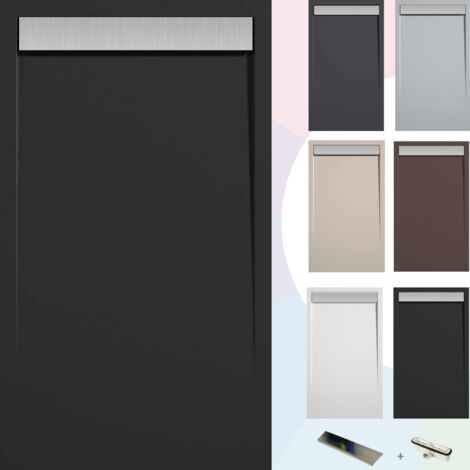 SOULBATH Duschwanne – Harz – Gelcoat – Glatte/Stein-Textur – Rutschfest – Farbe Schwarz 110X70 Extra flach 3 cm INOX-Abdeckung (1/5)