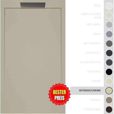 SOULBATH Duschwanne – Harz – Gelcoat – Glatte/Stein-Textur – INTENSIV CREME – Rutschfest- 140x80 Extra flach 3 cm – Elegantes Design (1/5)