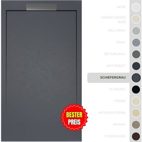 SOULBATH Duschwanne – Harz – Gelcoat – Glatte/Stein-Textur – SCHIEFER – Rutschfest- 140x80 Extra flach 3 cm – Elegantes Design (1/5)