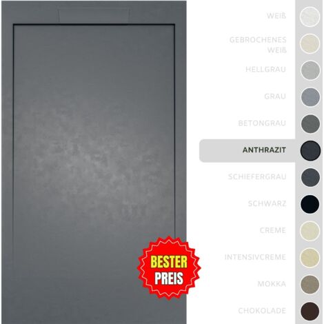 SOULBATH Ultra flache, rutschfeste Duschwanne – Harz Gelcoat – Glatte/Stein-Textur – ANTHRAZIT - 150x90 - Integrierte Rost in gleicher Farbe (1/5)