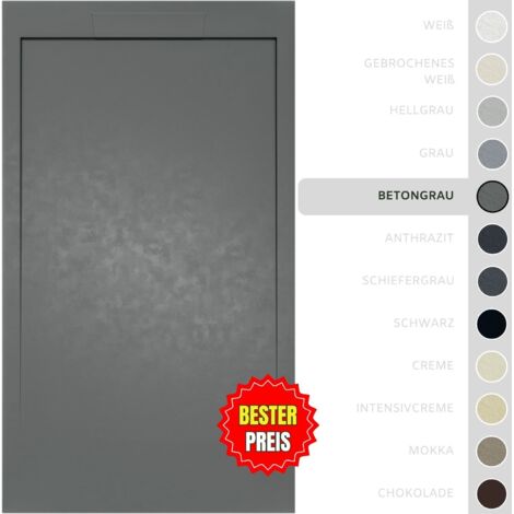 SOULBATH Ultra flache, rutschfeste Duschwanne – Harz Gelcoat – Glatte/Stein-Textur – ZEMENTGRAU - 180x80 - Integrierte Rost in gleicher Farbe (1/5)