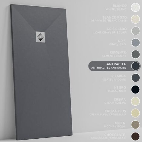 SOULBATH Duschwanne – Harz – Gelcoat – Glatte/Stein-Textur – Rutschfest – Farbe Anthrazit - 150x90- Extra flach 3 cm. Standard (1/5)