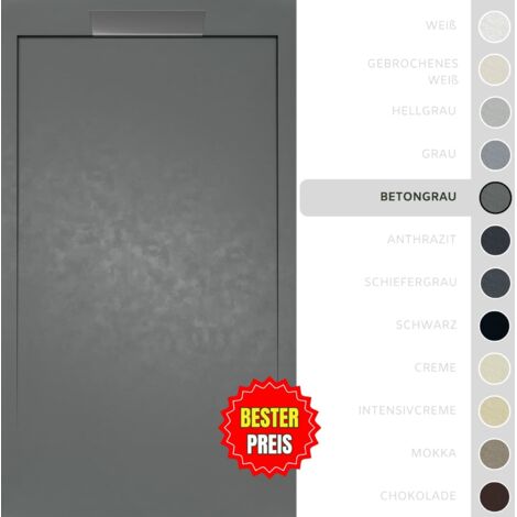 SOULBATH Duschwanne – Harz – Gelcoat – Glatte/Stein-Textur – ZEMENTGRAU – Rutschfest- 120x80 Extra flach 3 cm – Elegantes Design (1/5)