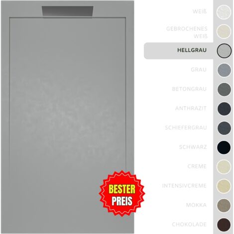SOULBATH Duschwanne – Harz – Gelcoat – Glatte/Stein-Textur – HELLGRAU – Rutschfest- 180X70 Extra flach 3 cm – Elegantes Design (1/5)