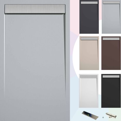 SOULBATH Duschwanne – Harz – Gelcoat – Glatte/Stein-Textur – Rutschfest – Farbe Grau 180x80 Extra flach 3 cm INOX-Abdeckung (1/5)