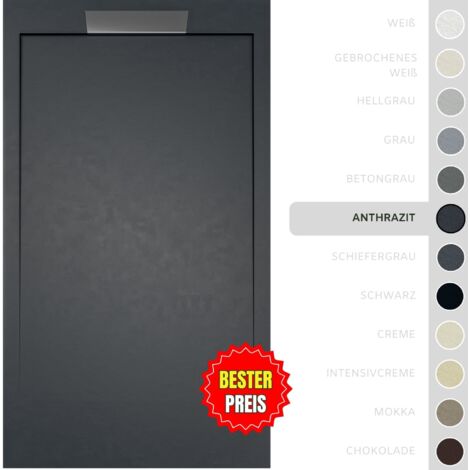 SOULBATH Duschwanne – Harz – Gelcoat – Glatte/Stein-Textur – ANTHRAZIT – Rutschfest- 150x80 Extra flach 3 cm – Elegantes Design (1/5)