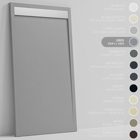 SOULHOME Duschwanne - Mineralguss & Gel Coat - Stein-Struktur - Rutschfest - Grau - 180x80- Extraflach 3cm - Inklusive Ablassventil - Edelstahl-Ablaufgitter (1/5)