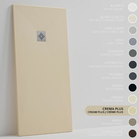 SOULHOME Duschwanne - Mineralguss & Gel Coat - Stein-Struktur - Rutschfest - Intensive Creme - 120x80- Extraflach 3cm - Inklusive Ablassventil - Standard (1/5)