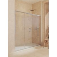 SOULBATH Duschabtrennung mit 2 Schiebetüren + 2 Festteilen, mit unteres Profil, 6mm Sicherheitsglas Antikalk, 184 bis 188cm x 195cm Höhe, Silber