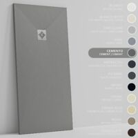 SOULHOME Duschwanne - Mineralguss & Gel Coat - Stein-Struktur - Rutschfest - Zementgrau - 190x80- Extraflach 3cm - Inklusive Ablassventil - Standard