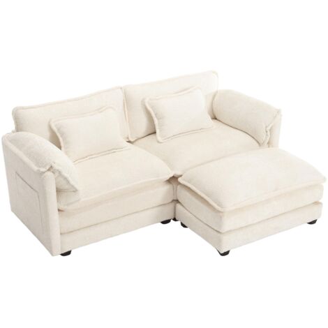 Canapé deux places avec repose-pieds,tissu chenille (1/5)