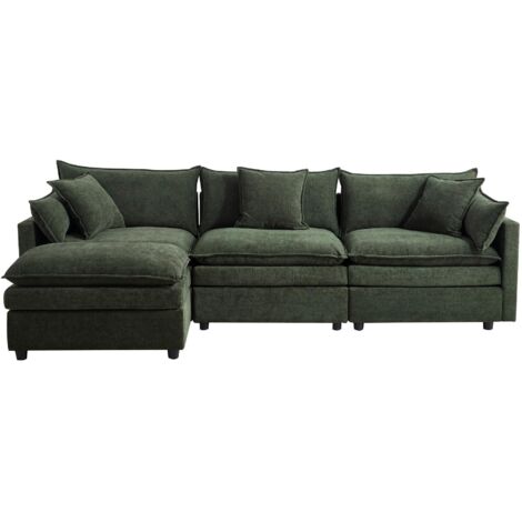 Canapé d'angle convertible 5 places – Tissu sherpa doux – Construction en éponge – Design minimaliste moderne – Parfait pour salons et appartements