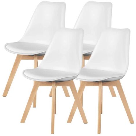 4pcs Chaise de salle à manger rembourrée en cuir PU blanc (1/5)