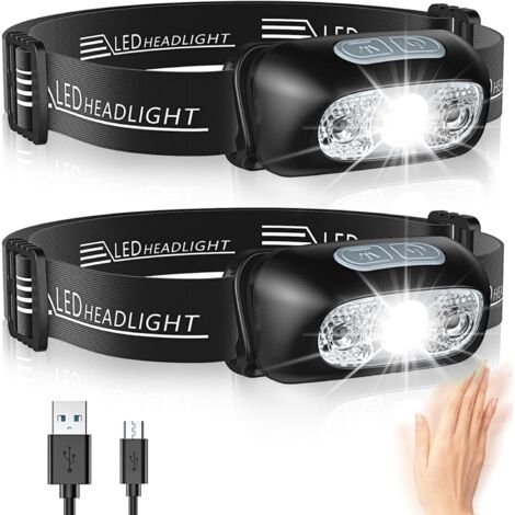 Phares LED puissants avec détecteur de mouvement, XP44 étanche, 3 modes d'éclairage, phare professionnel rechargeable par USB (1/5)