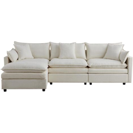 Canapé d'angle méridienne convertible – Tissu sherpa doux – Construction en éponge – Design minimaliste moderne – Pour salons et appartements
