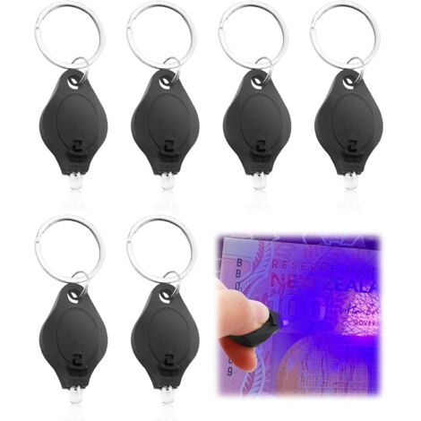 Lot de 6 mini lampes de poche LED, porte-clés en métal avec détecteur UV et filigrane de billets de banque, lampe de poche avec porte-clés, porte-clés ultra-compact [Classe énergétique A] (1/5)