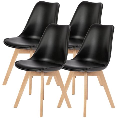 4pcs Chaise de salle à manger rembourrée en cuir PU noir (1/5)