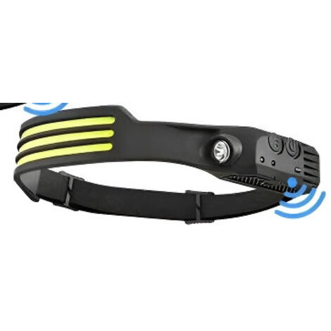 Phare LED super puissant, 3000 lumens LED super lumineuse 230° rechargeable USB capteur de mouvement, IPX5 étanche, léger, adapté à la pêche, au camping, au vélo, à la course à pied [niveau d'énergie (1/5)