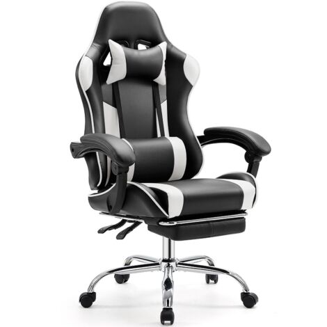 Chaise de bureau pour jeux vidéo fauteuil inclinable blanc (1/5)