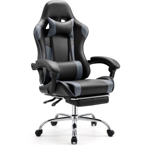 Chaise de bureau pour jeux vidéo fauteuil inclinable gris (1/5)