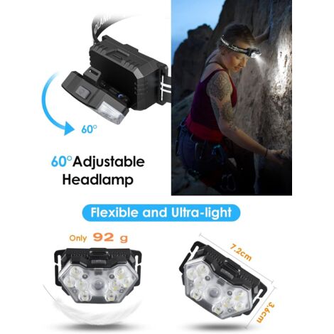 Lampe Frontale LED Rechargeable – 5 LED, 4 Modes, USB, Waterproof – Camping Randonnée