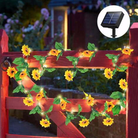 Guirlande lumineuse solaire, lierre artificiel, 50 LED, 5 mètres, tournesol artificiel, étanche, 8 modes d'éclairage, convient pour jardin, chambre, balcon, décoration de mariage [Classe énergétique A (1/5)