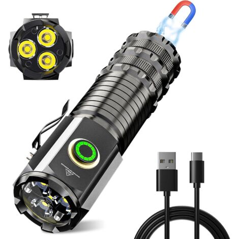 Petite lampe torche rechargeable, lampe torche tactique 1600 lumens, 5 modes d'éclairage, étanchéité IPX5, LED alimentée par batterie, idéale pour le camping et la randonnée en cas d'urgence [Classe é (1/5)