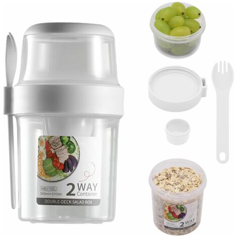 Tasse à déjeuner portable, tasse à dîner, avec fourchette, blanche, 870 ml (1/3)
