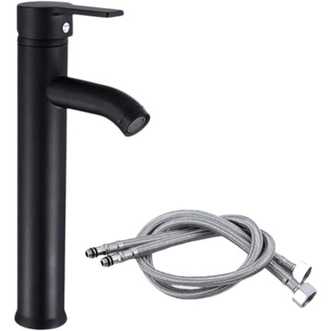 Robinet de lavabo, modèle haut avec tuyau d'arrivée d'eau 3/8, 13,5529,5CM, noir (1/5)