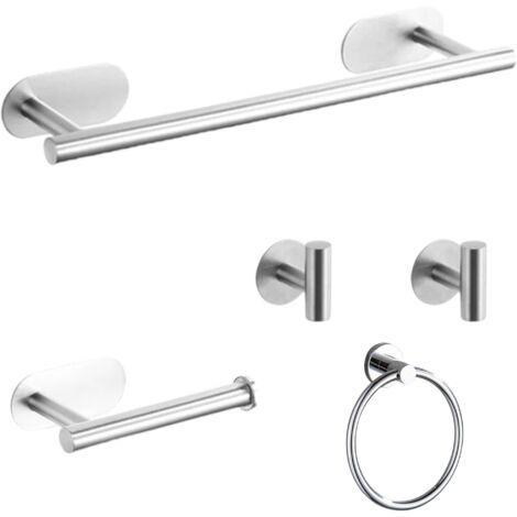 Porte-serviettes 5 pièces, barre porte-serviettes de salle de bain, support, anneau, crochet 304 (1/5)