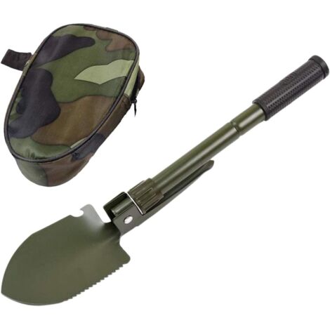 REDCAMP Pelle de camping pliante militaire de 58,4 cm avec housse, pelle portable en acier à haute teneur en manganèse, outil de retranchement tactique avec poignée à trois volets pour camping