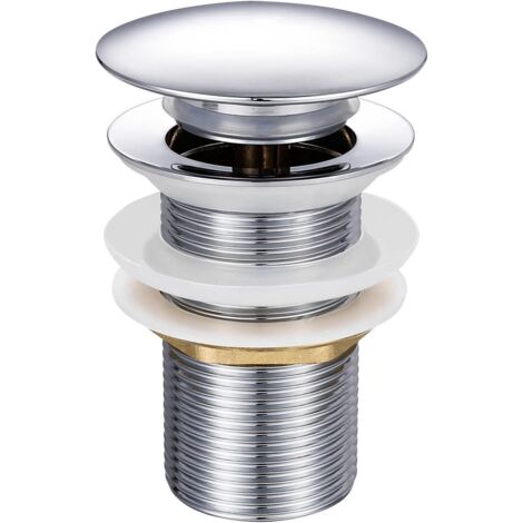 Bonde de Lavabo Pop-up sans Trop-plein, Vidage Clapet Push Open Pour Lavabo en Laiton, Chromé (1/5)