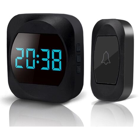 Sonnette sans fil avec télécommande et horloge intelligente (noire) (1/5)