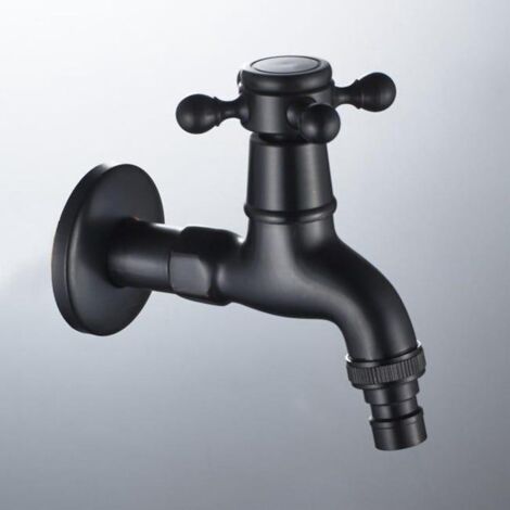 Robinet de vadrouille Vintage avec connexion à poignée croisée simple 3/8, robinet mural en laiton pour salle de bain, évier de jardin (noir)