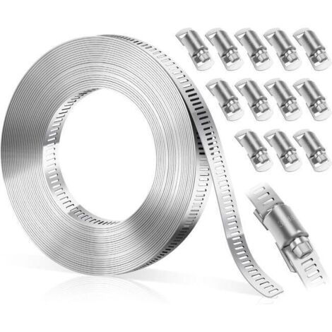 Collier de serrage en acier inoxydable 304 - Collier de serrage réglable en acier inoxydable avec 12 attaches - Pour conduites d'eau, 5 m (1/5)