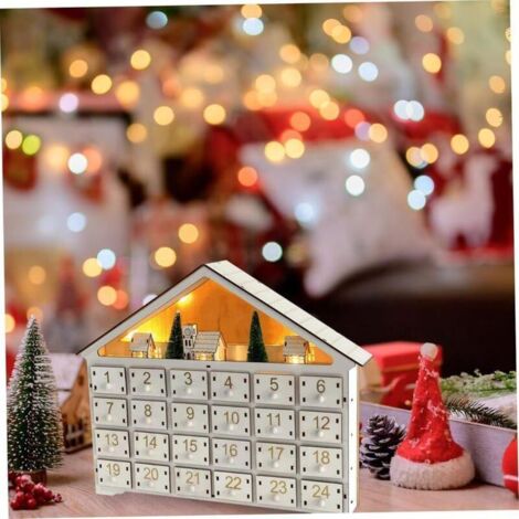 Calendrier De L'Avent En Bois Avec 24 Tiroirs - Avec Lumières LED Et Musique - Vide à Remplir Soi-même - Décoration Noël Réutilisable