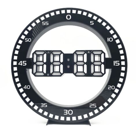 Horloge de bureau numérique LED silencieuse - Horloge murale électronique noire - Horloge de bureau ronde - Salon et bureau (1/4)
