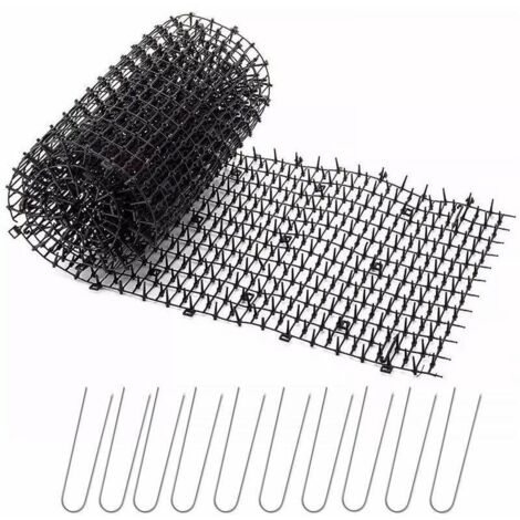 Tapis Anti Chat Jardin avec Pointes 200x30 CM avec 8 Piquets en Métal, Noir (1/5)