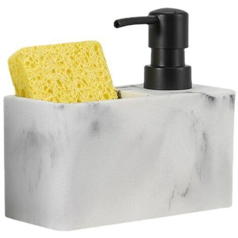 Distributeur de savon à vaisselle et porte-éponge Distributeur de savon pour les mains avec porte-éponge Distributeur de savon de cuisine Blanc (1/3)