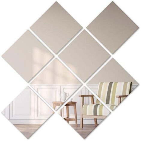tuiles miroir auto-adhésives 15x15cm 8 pièces miroirs muraux décoratifs tuiles miroir à coller (1/4)