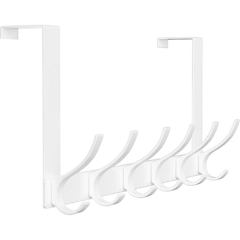 Crochet de porte, cintre de porte robuste avec 6 crochets pour salle de bain, chambre à coucher, cuisine, serviettes suspendues, manteaux (blanc). (1/4)