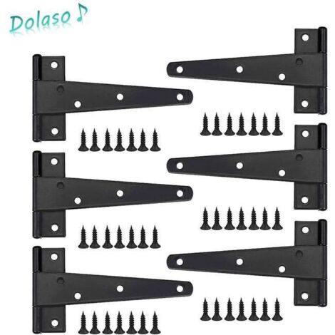 Charniere Porte Lourde 6pcs, Charniere Porte 6 Pouces, Charnière en T Noires, Charniere Plate Inox Charnières de Portes en Fer Charnières Robustes (1/4)