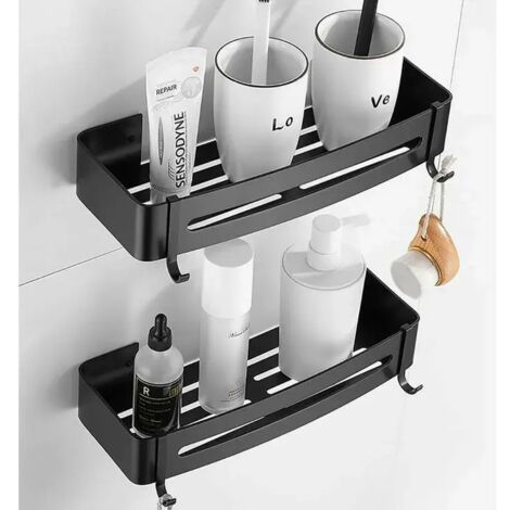 Etagère de Douche Etagère de Salle de Bain sans Perçage Aluminium Antirouille Stockage Rangement 2 Tablettes pour Shampoing Savon (Noir) (1/3)